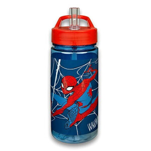 Gourde Spider-man bleu foncé/rouge plastique sans bpa bec verseur pliable paille 500 ml